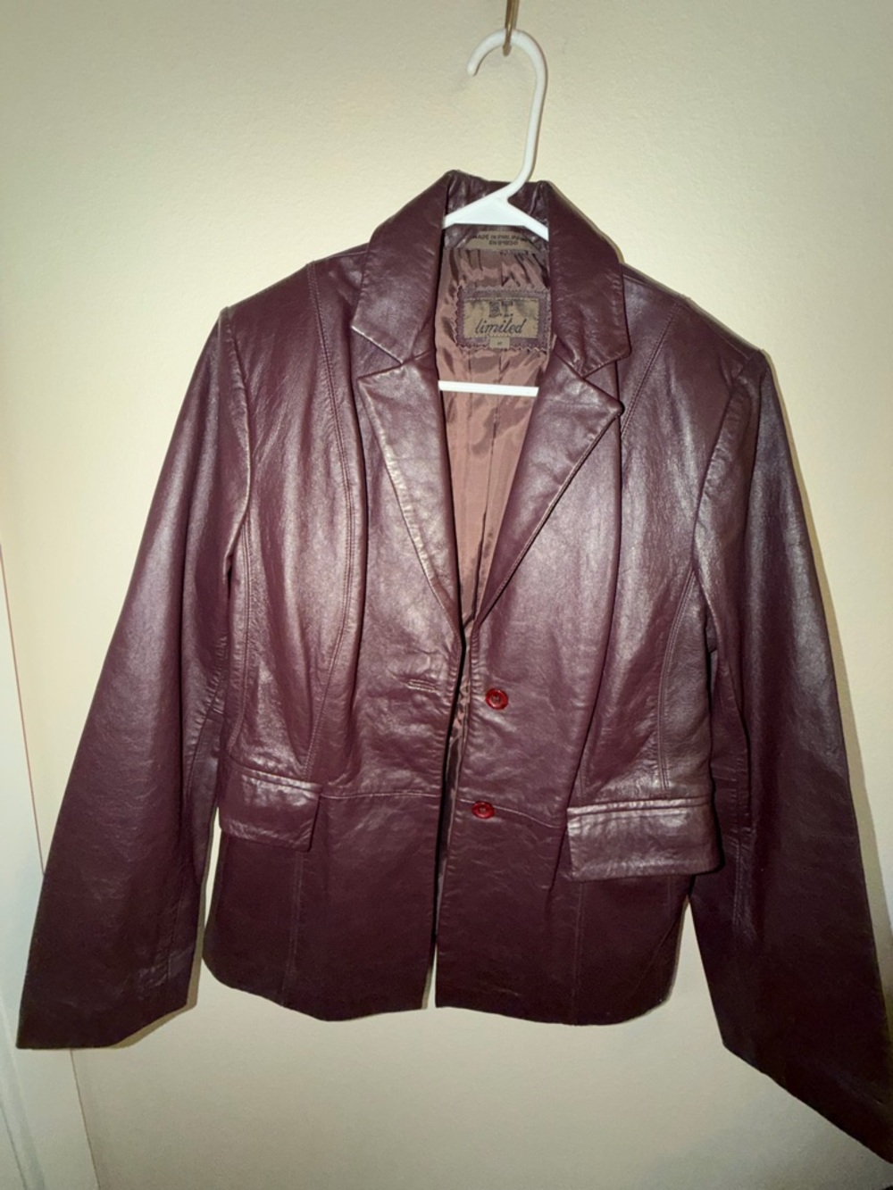 Vintage Women’s Burgundy Leather Blazer Jacket-Size M